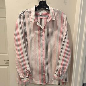 J. Jill love linen Red and Gray Striped Women’s button down Shirt size medium